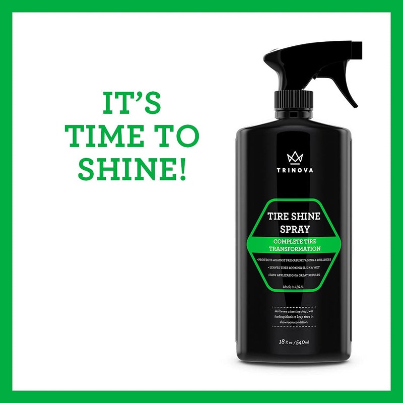 Trinova 33511 Tire Shine Spray No Wipe - Automotive Clear Coat Dressing for Wet & Slick Finish - Keeps Tires Black - with Rubber Protector - Prevents Fading & Yellowing - 18 OZ - Image 4